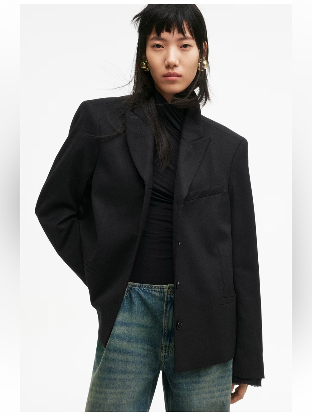 H&M STUDIO Single-Breasted Wool-Blend Blazer Jacket